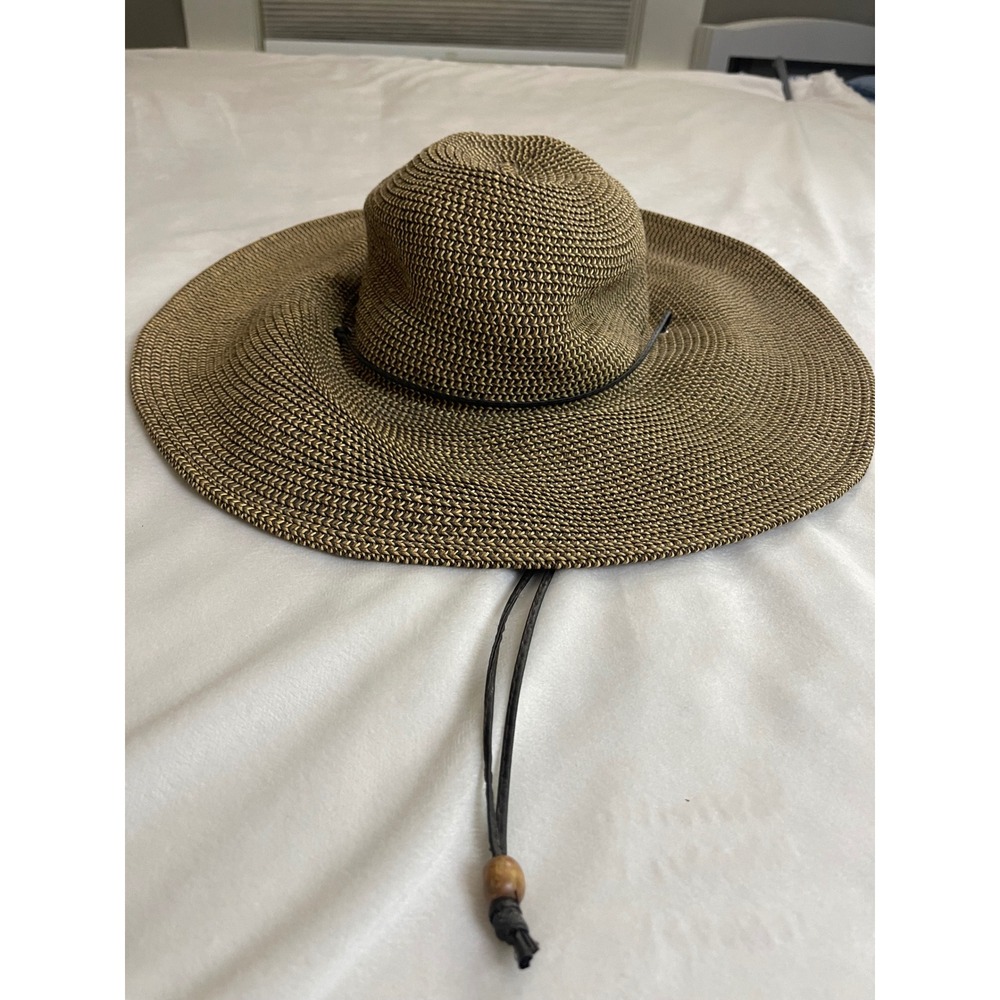 Sun N Sand Womens Wide Brim Straw Sun Hat Tan Black Marled Packable Beach Hat